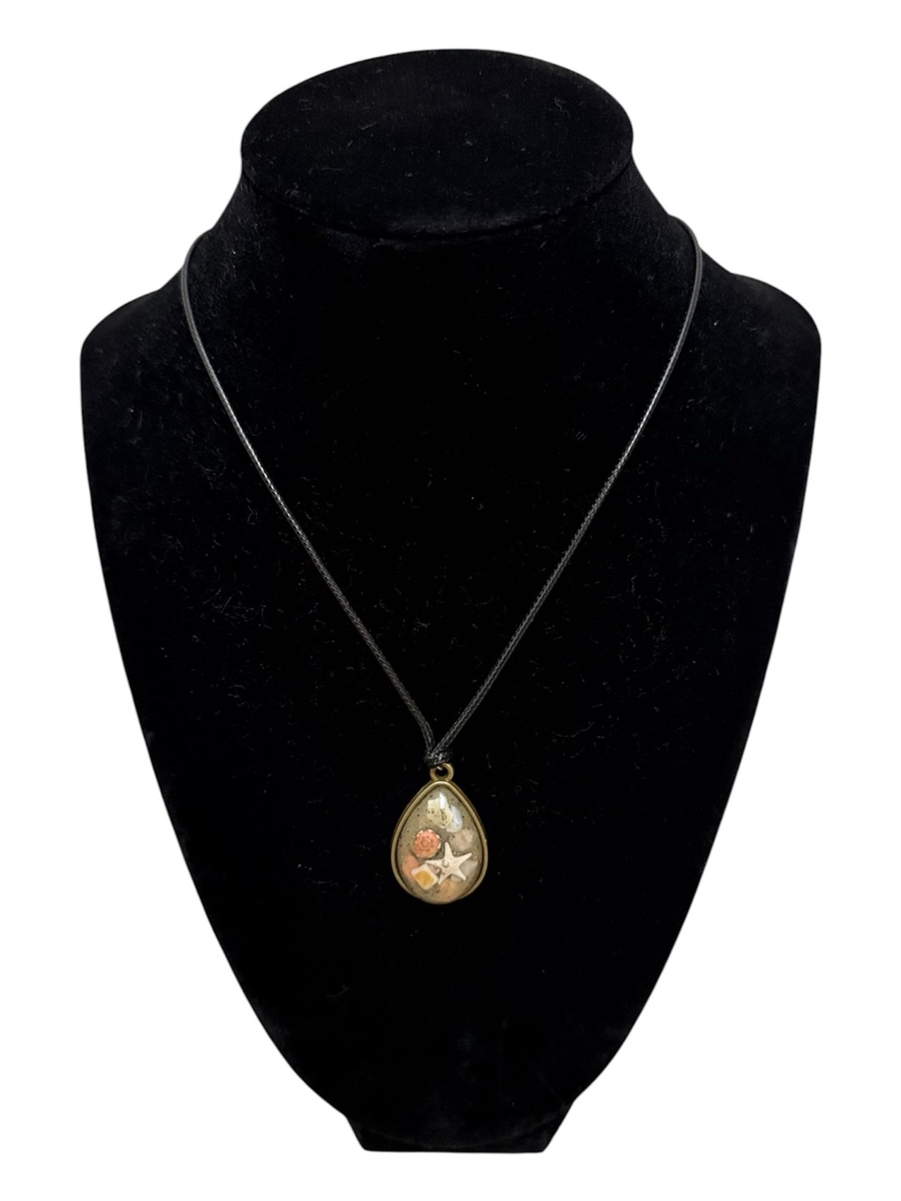 Handmade Teardrop Pendant Necklace in Black with Gold Accents